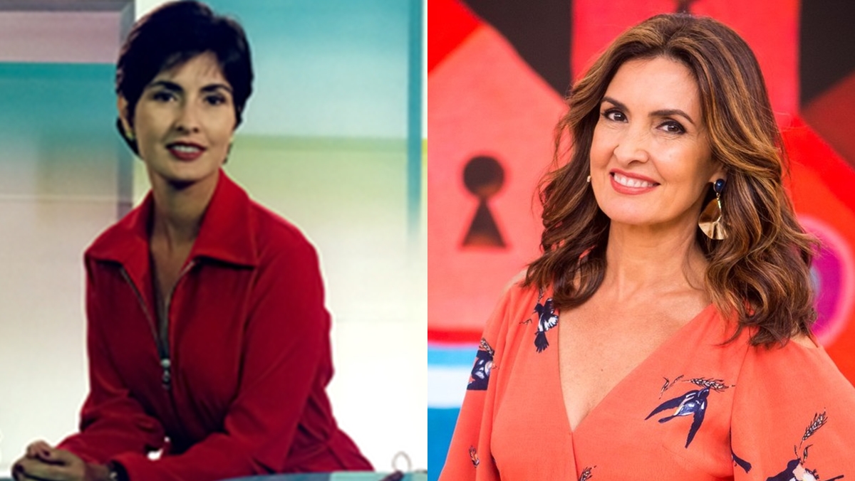 Fátima Bernardes na bancada do Jornal Hoje (Reprodução/Montagem Observatório da TV)