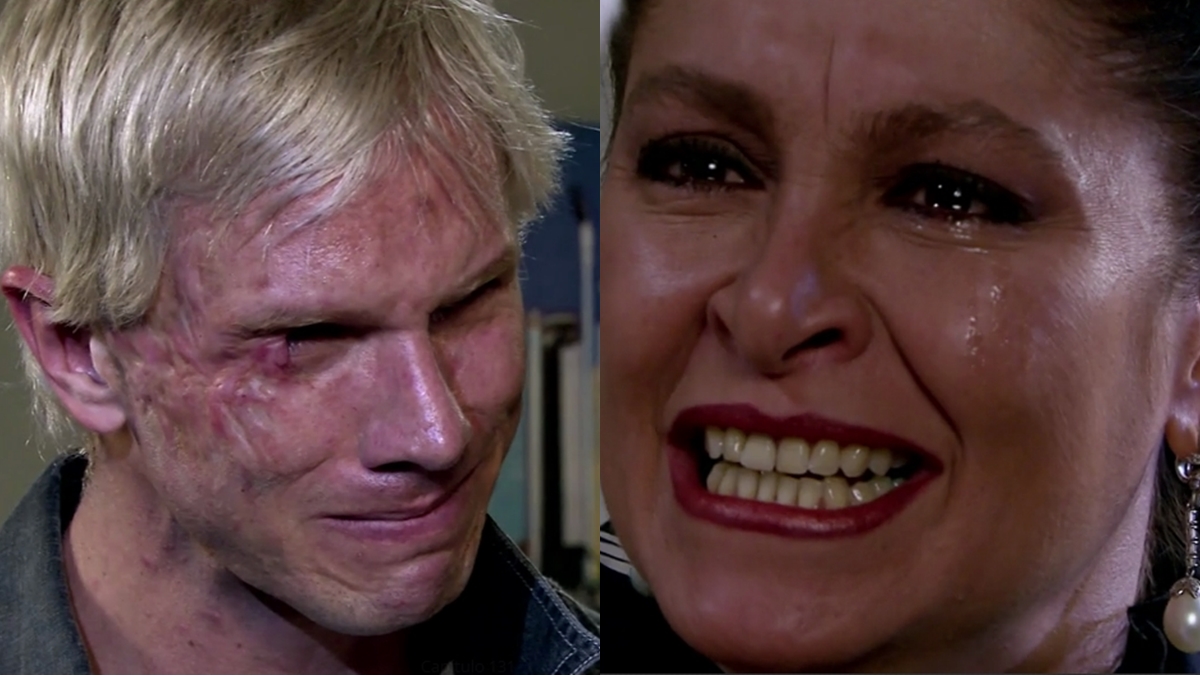Juan Carlos Franzoni (Fausto) e Daniela Romo (Bernarda) em cena de Triunfo do Amor (Reprodução: Televisa S.A.)