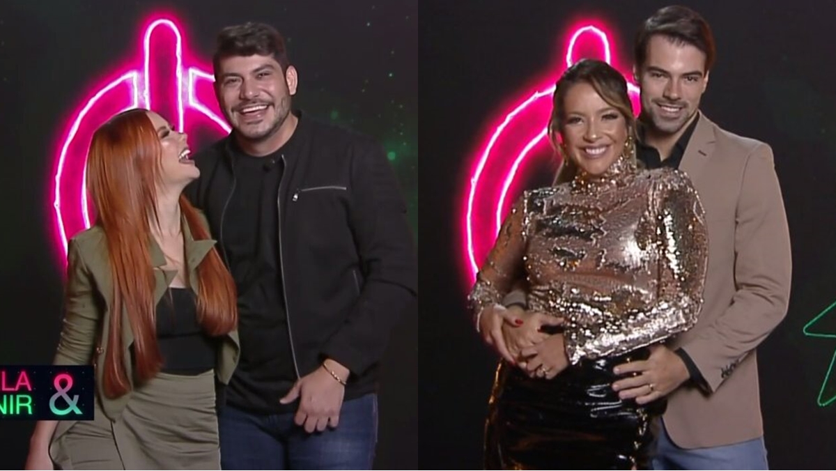 Mirela e Yugnir e Renata Dominguez e Leandro Gléria são os primeiros casais divulgados do Power Couple 5 (Reprodução: Record TV)