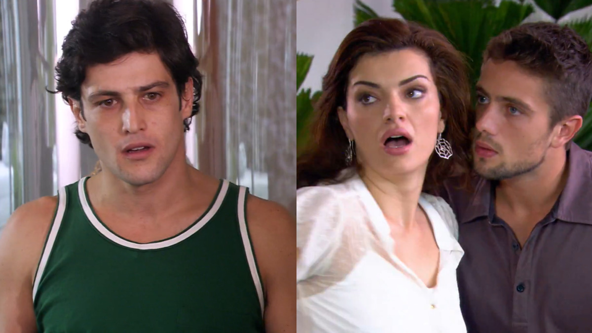 Armandinho (Alexandre Slaviero) vê Desirée (Mayana Neiva) e Jorgito (Rafael Cardoso) juntos em cena de Ti Ti Ti (Reprodução/Globo)