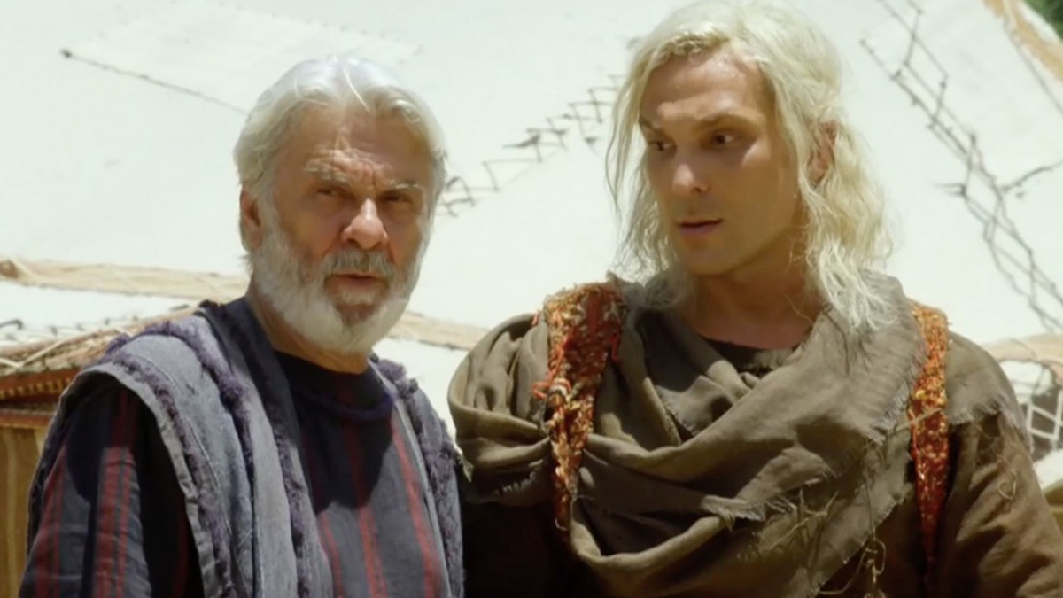 Lúcifer (Igor Rickli) e Abrão (Zé Carlos Machado) em Gênesis (Reprodução/Record TV)