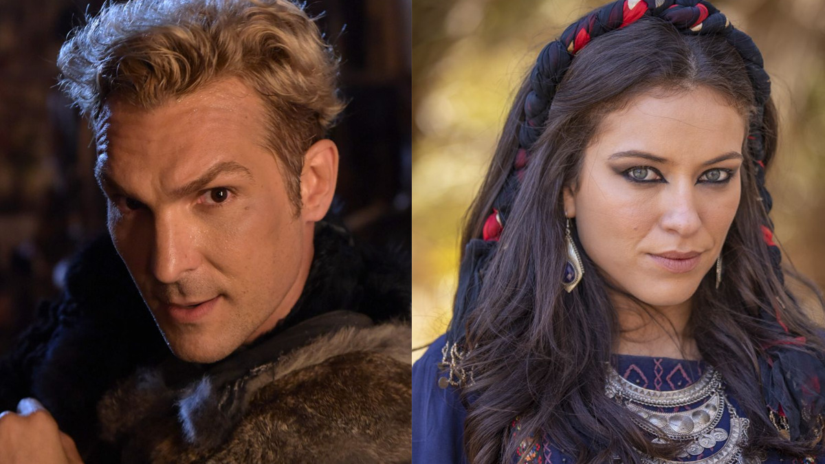 Lúcifer (Igor Rickli) e Michal (Jéssica Juttel) em Gênesis (Reprodução/Record TV)