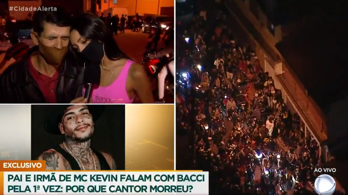 Luiz Bacci entrevista familiares de MC Kevin (Reprodução/Record TV)