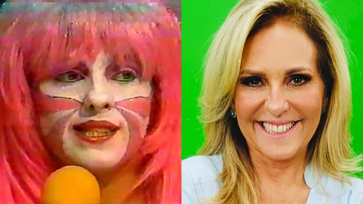Celeste Zeminian no grupo Super Feliz, em 1991, e atualmente