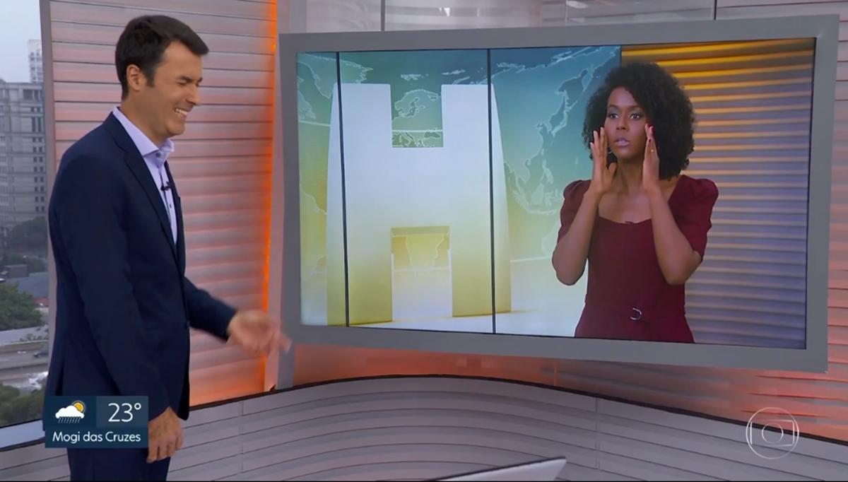 Fabio Turci e Maju Coutinho durante interação no SP1 (Reprodução: Globo)