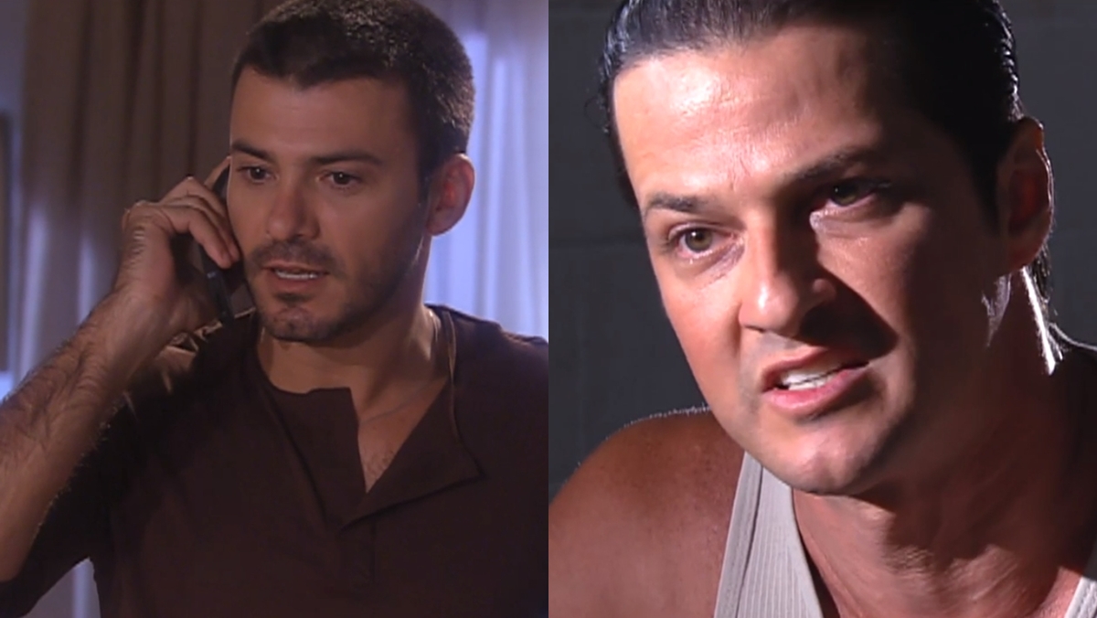 Marcelo Serrado (Daniel) e Lopo (Leonardo Vieira) em cena de Prova de Amor (Reprodução: Record TV)