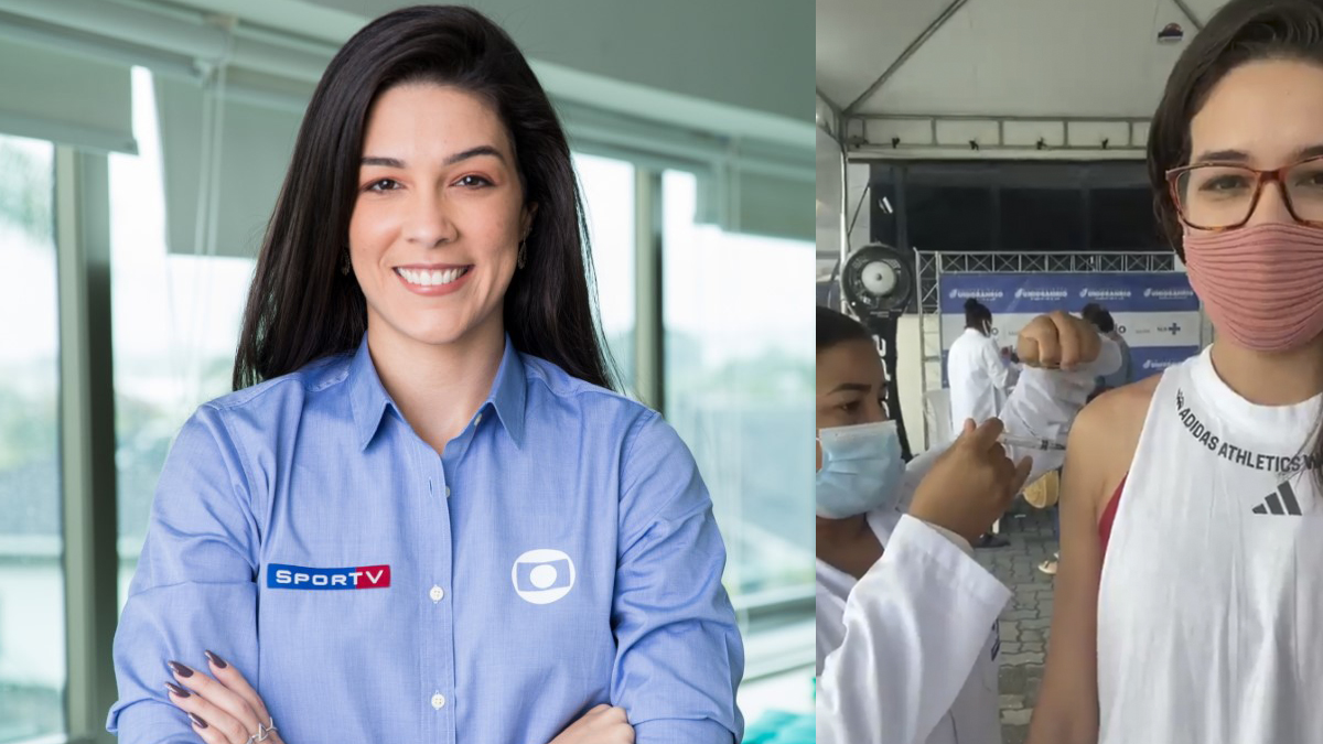 A jornalista Renata Silveira toma vacina contra o coronavírus