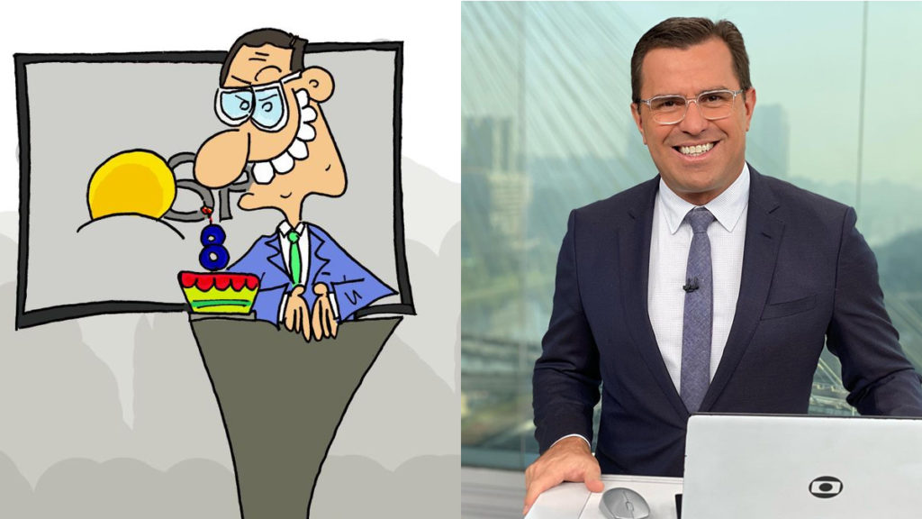 Rodrigo Bocardi ganha caricatura do colega Renato Peters