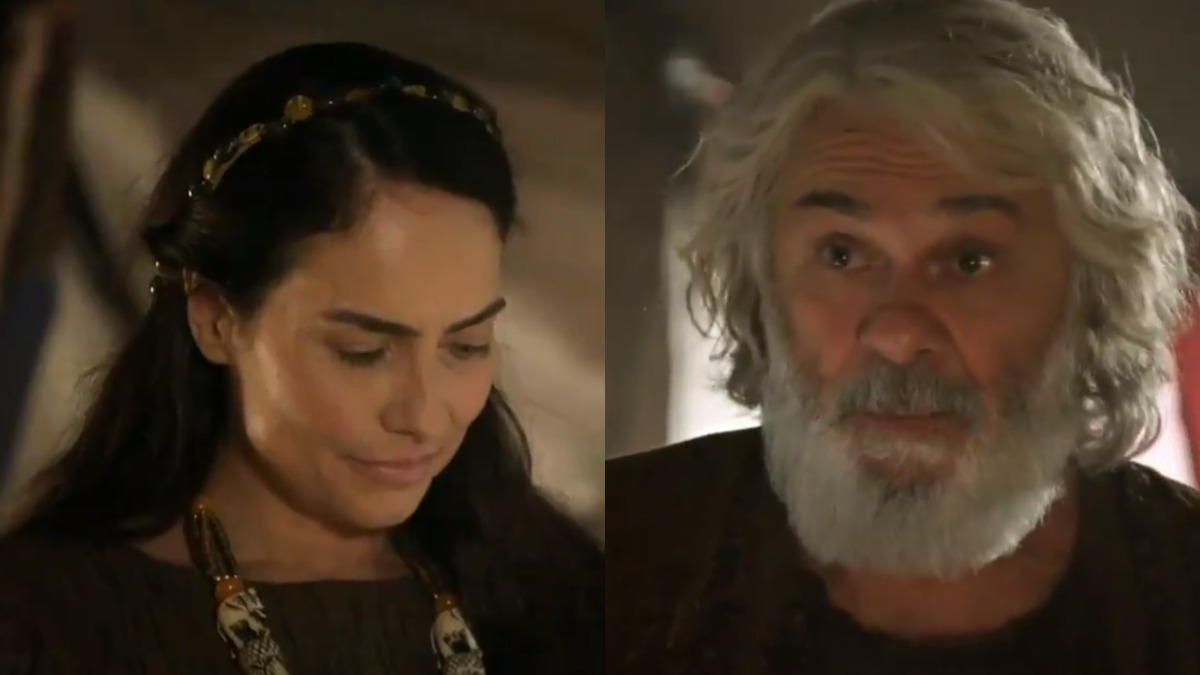 Quetura (Adriana Prado) e Abraão (Zé Carlos Machado) em Gênesis (Reprodução/Record TV)