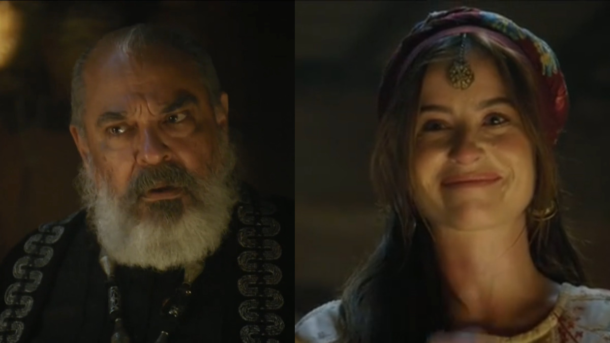 Betuel (Roberto Bonfim) e Rebeca (Bárbara França) em Gênesis (Reprodução/Record TV)