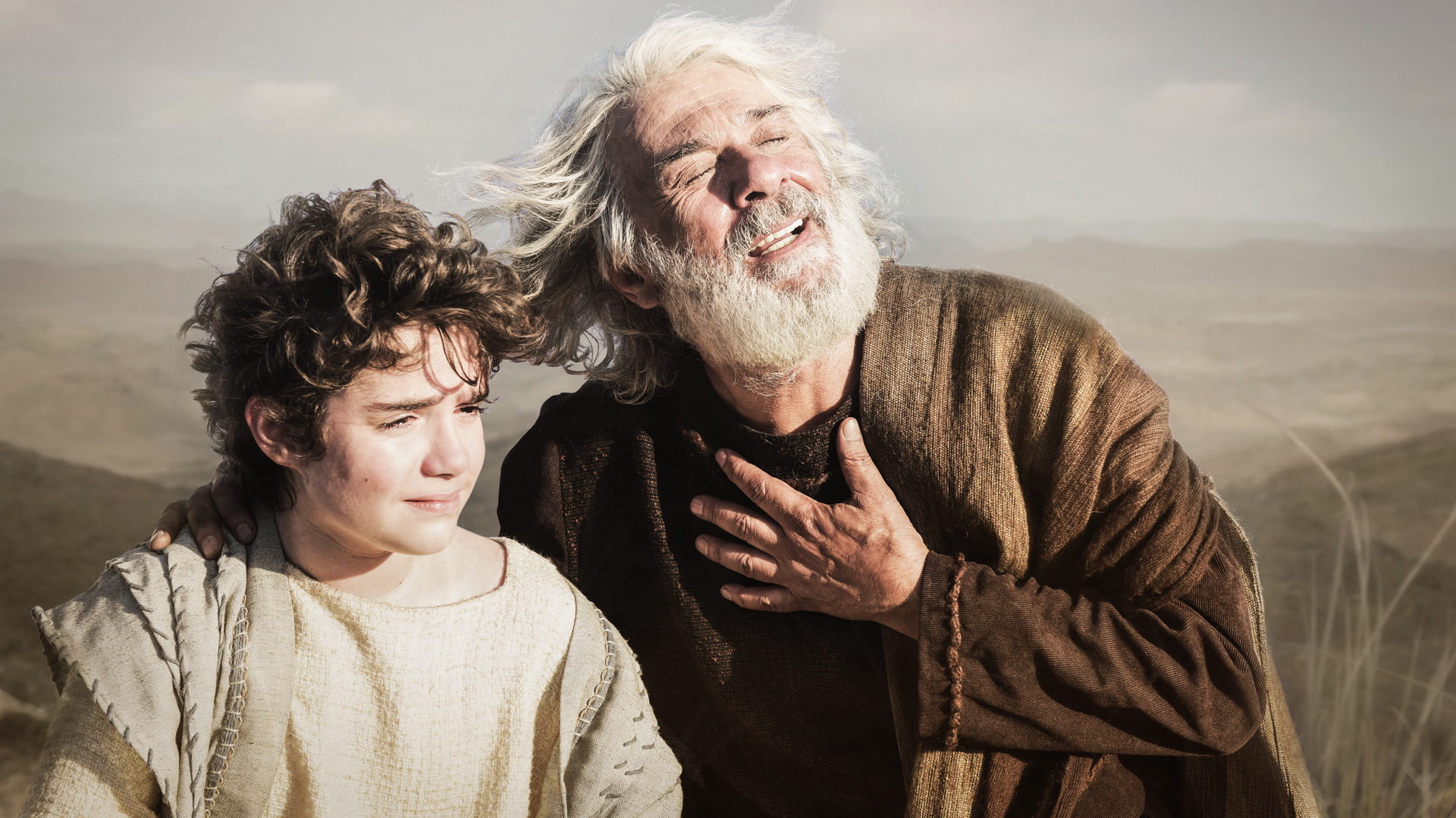 Isaque (Dani Gutto) e Abraão (Zécarlos Machado) em Gênesis