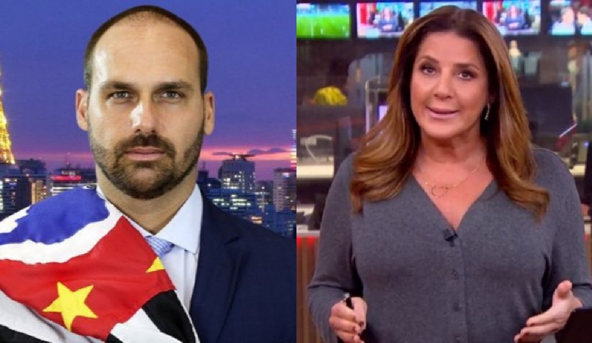 O deputado federal Eduardo Bolsonaro (à esquerda) e a jornalista Christiane Pelajo (à direita) (Reprodução/Super Rádio Tupi)