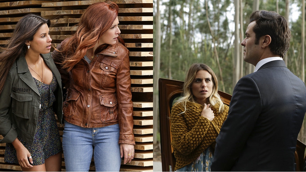 Antes de Félix (Álbano Jerônimo) cair em cilada de Nazaré (Carolina Loureiro), Claudia (Liliana Santos) revela o plano (Reprodução: SIC)