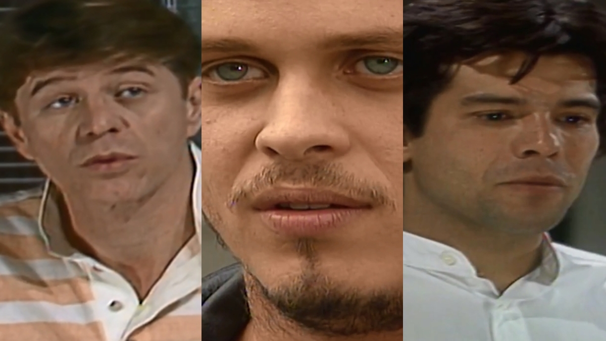 Miguel Falabella (Raul), Guilherme Fontes (Alexandre) e Mauricio Mattar (Téo) em cena de A Viagem (Reprodução Globo)