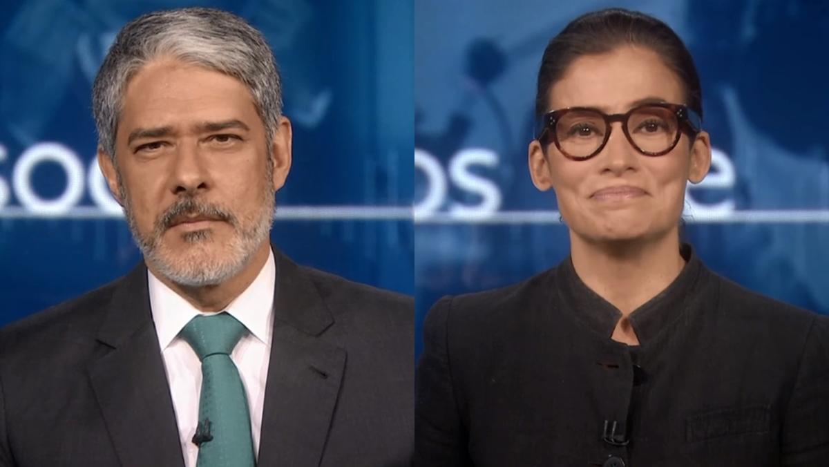 William Bonner e Renata Vasconcellos durante a apresentação do Jornal Nacional (Reprodução: Globo)