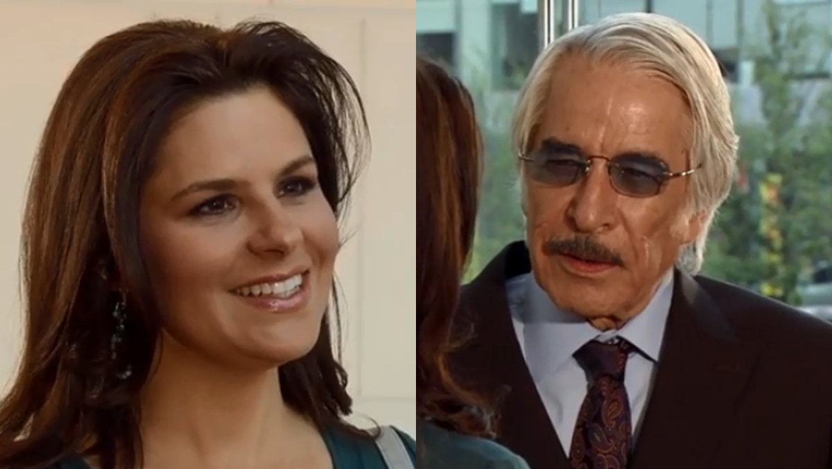Cristina (Mónika Sánchez) e Aníbal (Enrique Rocha) em cena de Amores Verdadeiros (Reprodução: Televisa S.A.)