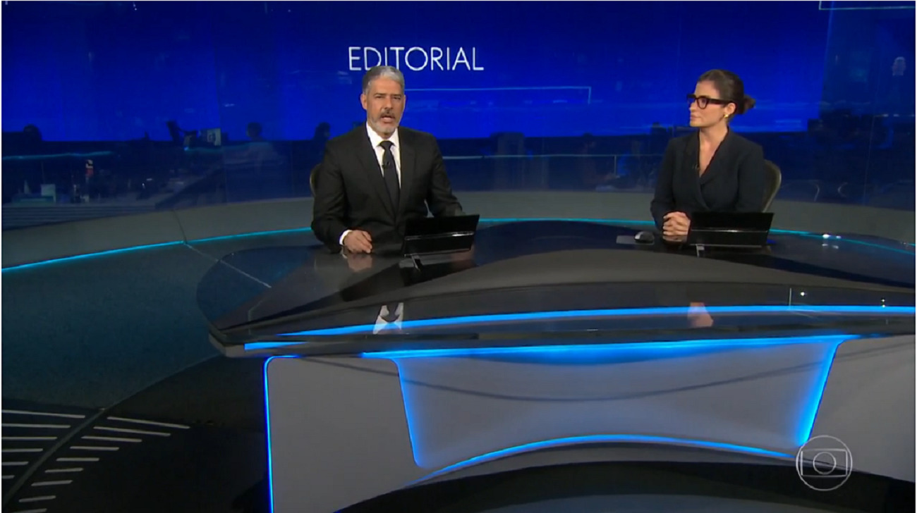 Willliam Bonner e Renata Vasconcellos durante o Jornal Nacional