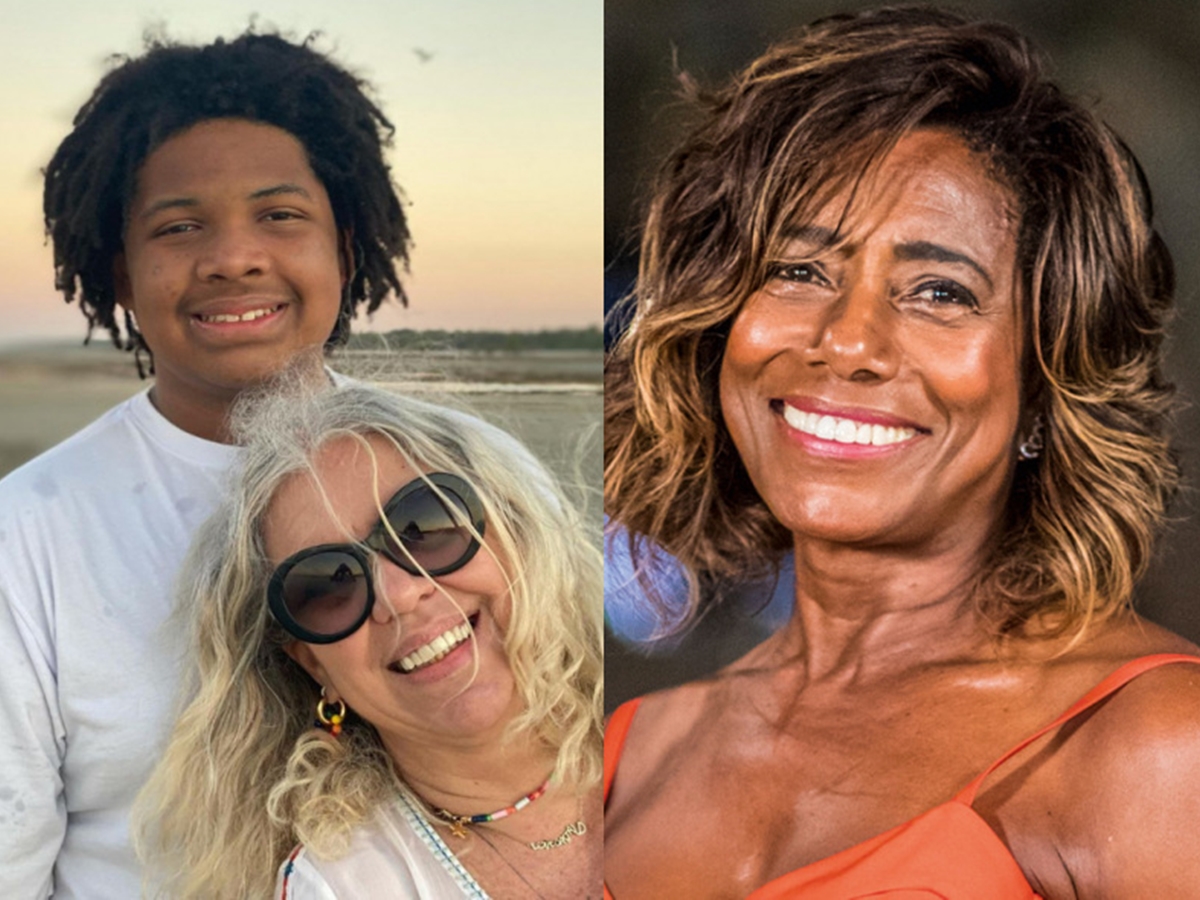 Astrid Fontenelle com o filho, Gabriel, e Glória Maria