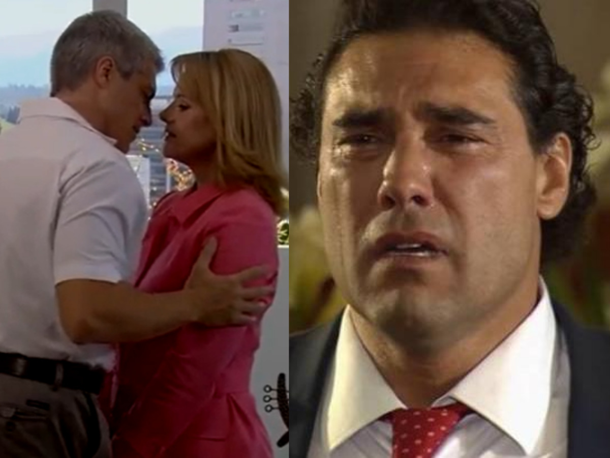 Carlos e Vitória e, ao lado, Aguiar, em Amores Verdadeiros (Reprodução)