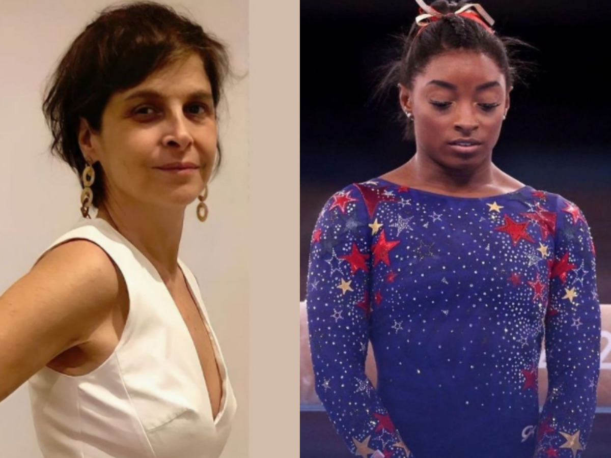 Drica Moraes e a ginasta Simone Biles (Reprodução)