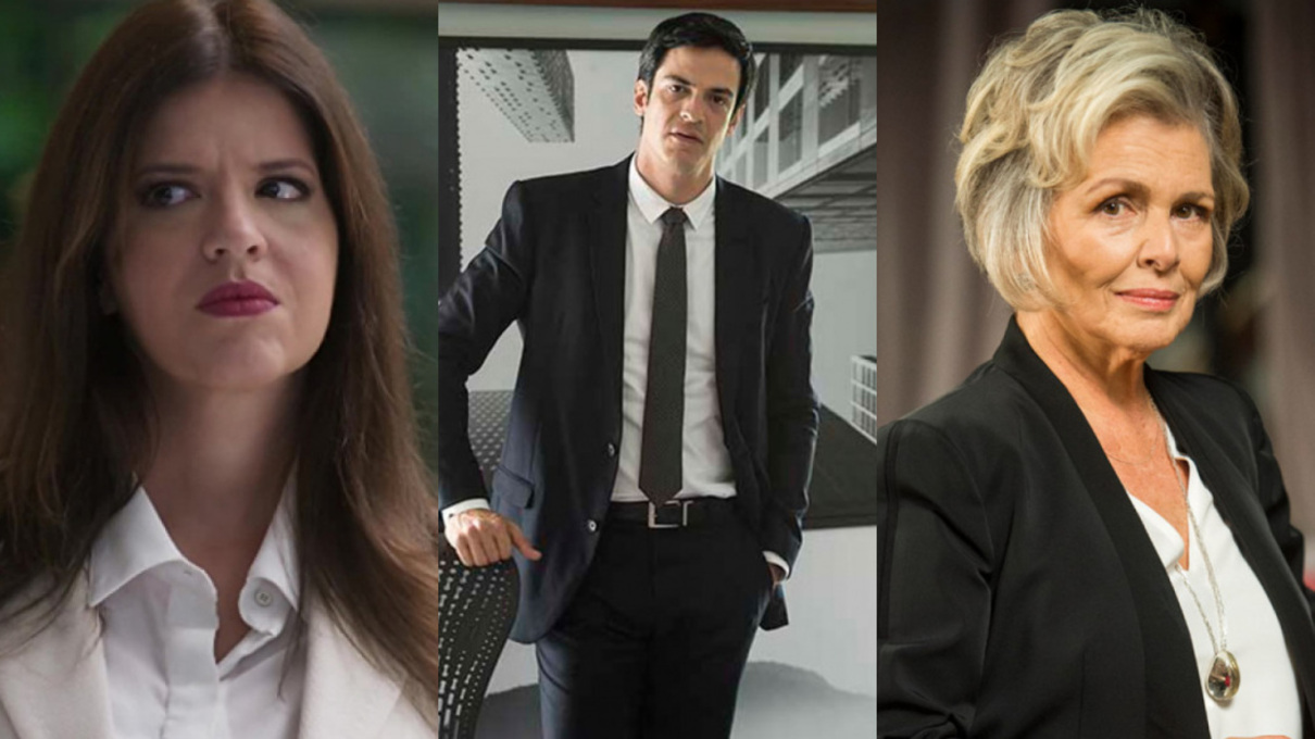 Maria Pia (Mariana Santos), Eric (Mateus Solano) e Sabine (Irene Ravache) de Pega Pega