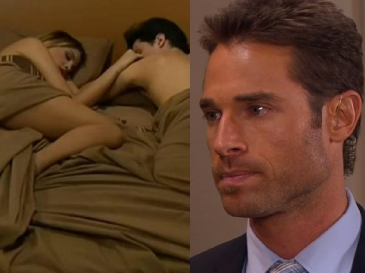 Nikki e Roy na cama e Gusmão em Amores Verdadeiros (Reprodução)