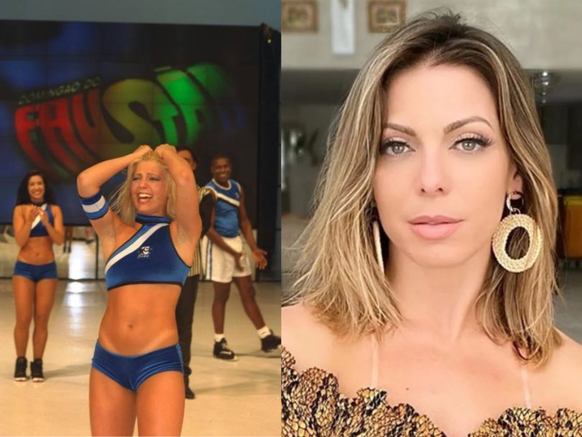 Sheila Mello ao ganhar o concurso no Domingão do Faustão e atualmente (Reprodução)