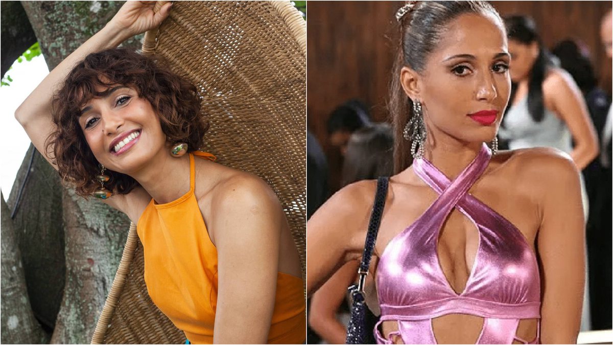 Camila Pitanga atualmente (à esquerda) e como Bebel em Paraíso Tropical (à direita) (Reprodução/Instagram/Globo)