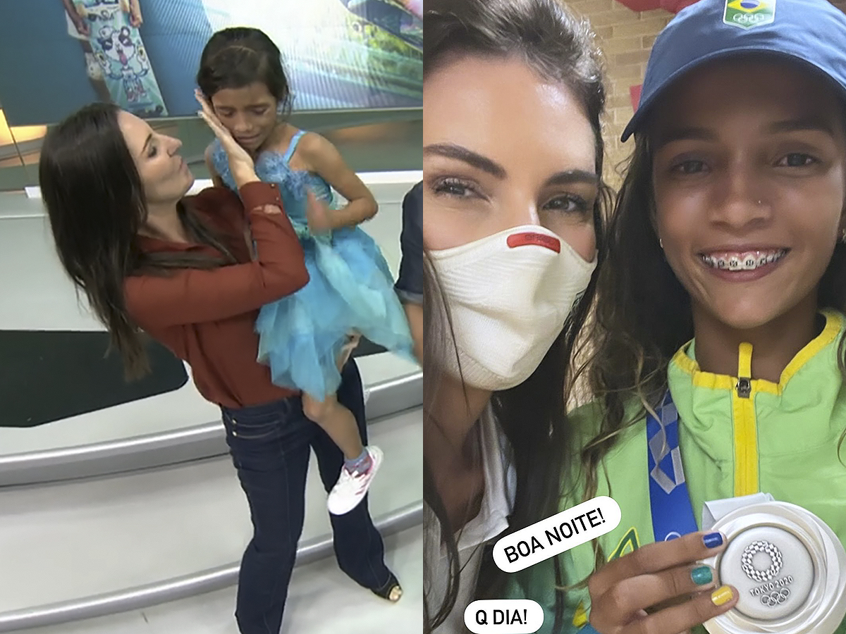 Glenda Kozlowski com a skatista Rayssa Leal, em 2015 e hoje