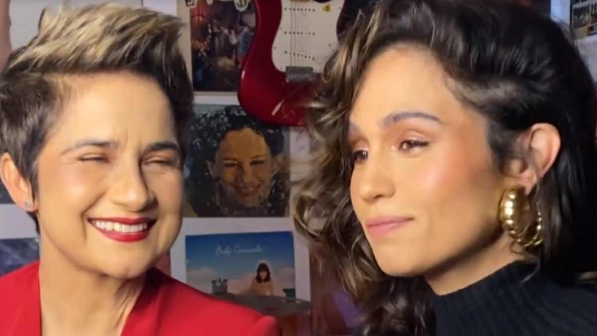 A cantora Lan Lahn (à esquerda) e sua esposa, a atriz Nanda Costa (à direita) (Reprodução/Globo)