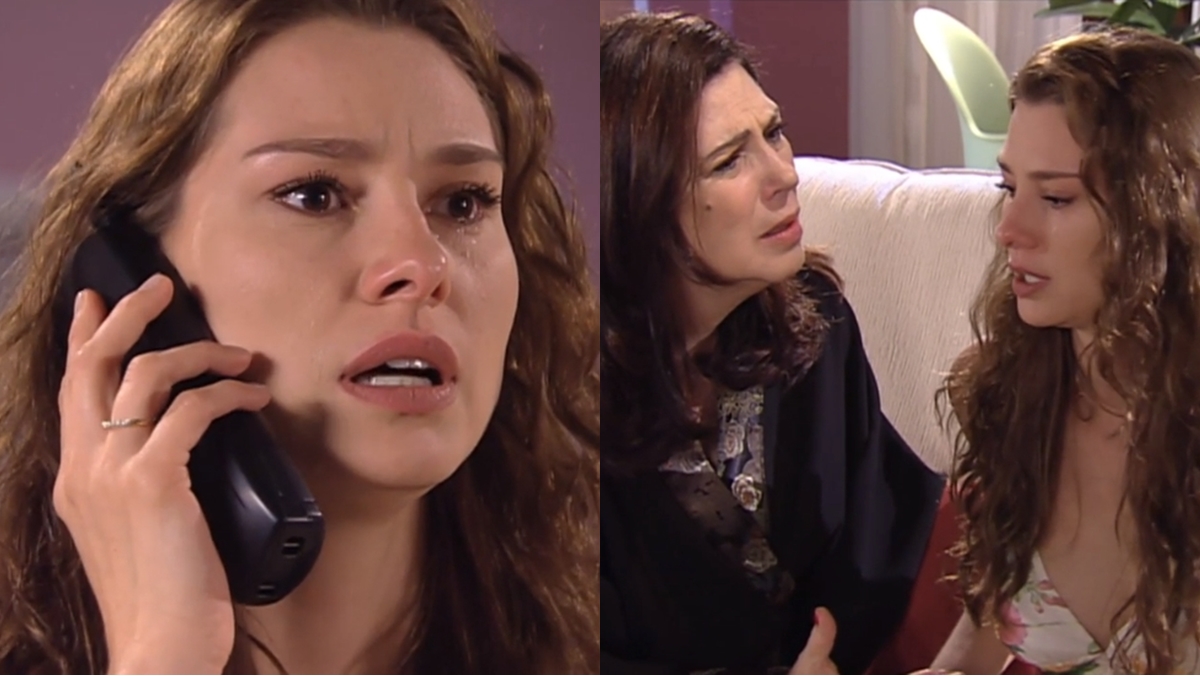 Clarice (Lavínia Vlasak) recebe trote de Gerião (André Segatt) a pedido de Lopo (Leonardo Vieira) (Reprodução: Record TV)