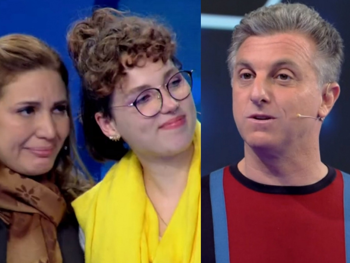 Adriana com a filha, Rafaela, e Luciano Huck no Caldeirão