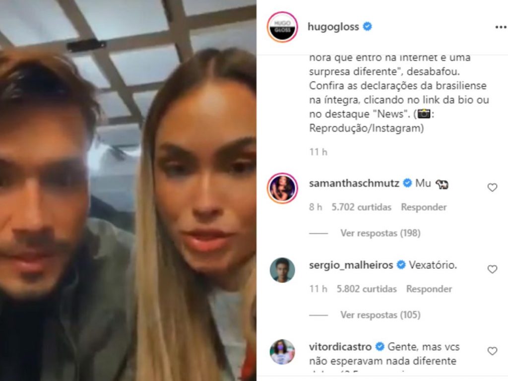 Samantha reage com emoji de gado em post sobre Sarah Andrade (Reprodução/Instagram)