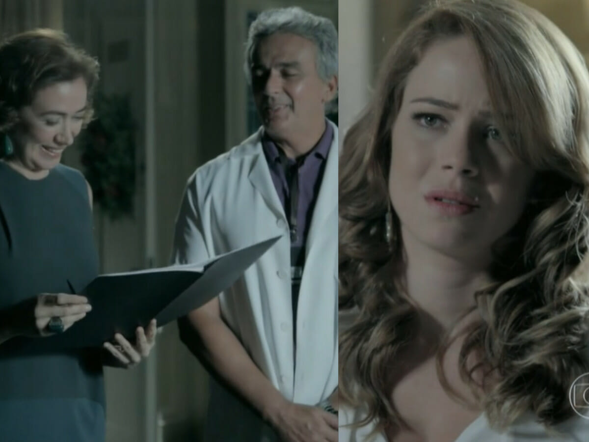 Cristina (Leandra Leal), Maria Marta (Lilia Cabral) e Patrício (Hugo Esteves) em Império (Reprodução/Globo)