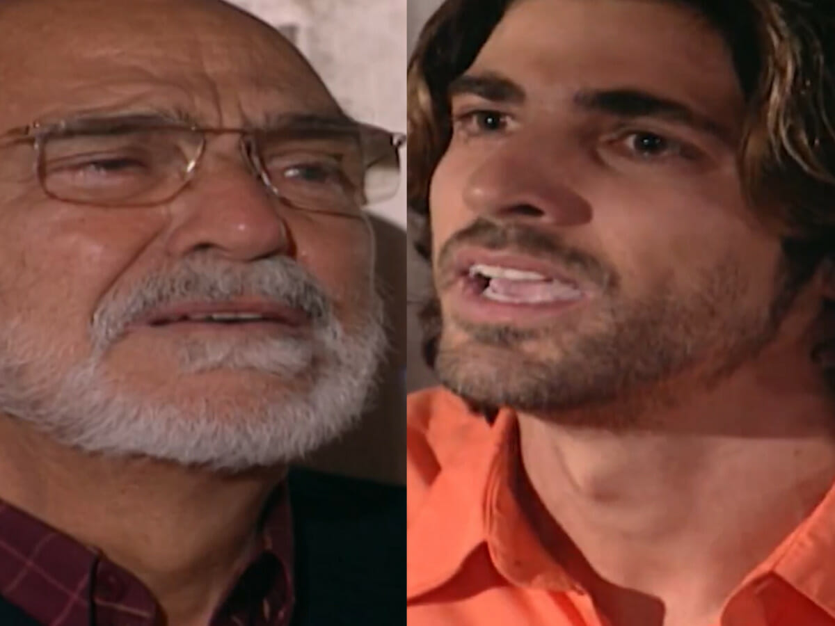 Afonso (Lima Duarte) e Paco/Apolo (Reynaldo Gianecchini) em Da Cor do Pecado (Reprodução/Globo)