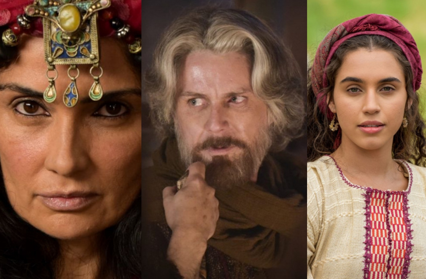 Lia (Patricia França), Jacó (Petrônio Gontijo) e Diná (Giovanna Coimbra) de Gênesis