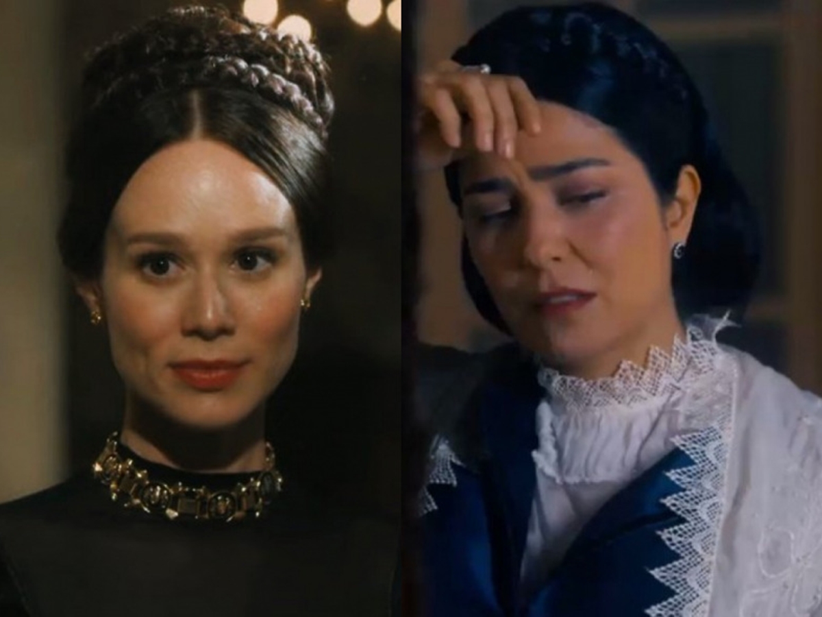 Luísa (Mariana Ximenes) e Teresa (Letícia Sabatella) de Nos Tempos do Imperador