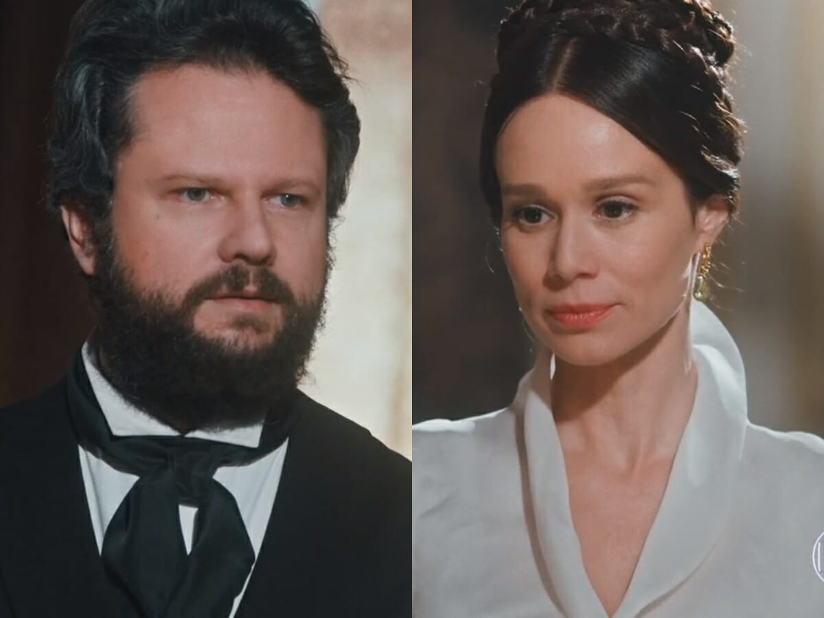 Pedro (Selton Mello) e Luísa (Mariana Ximenes) de Nos Tempos do Imperador