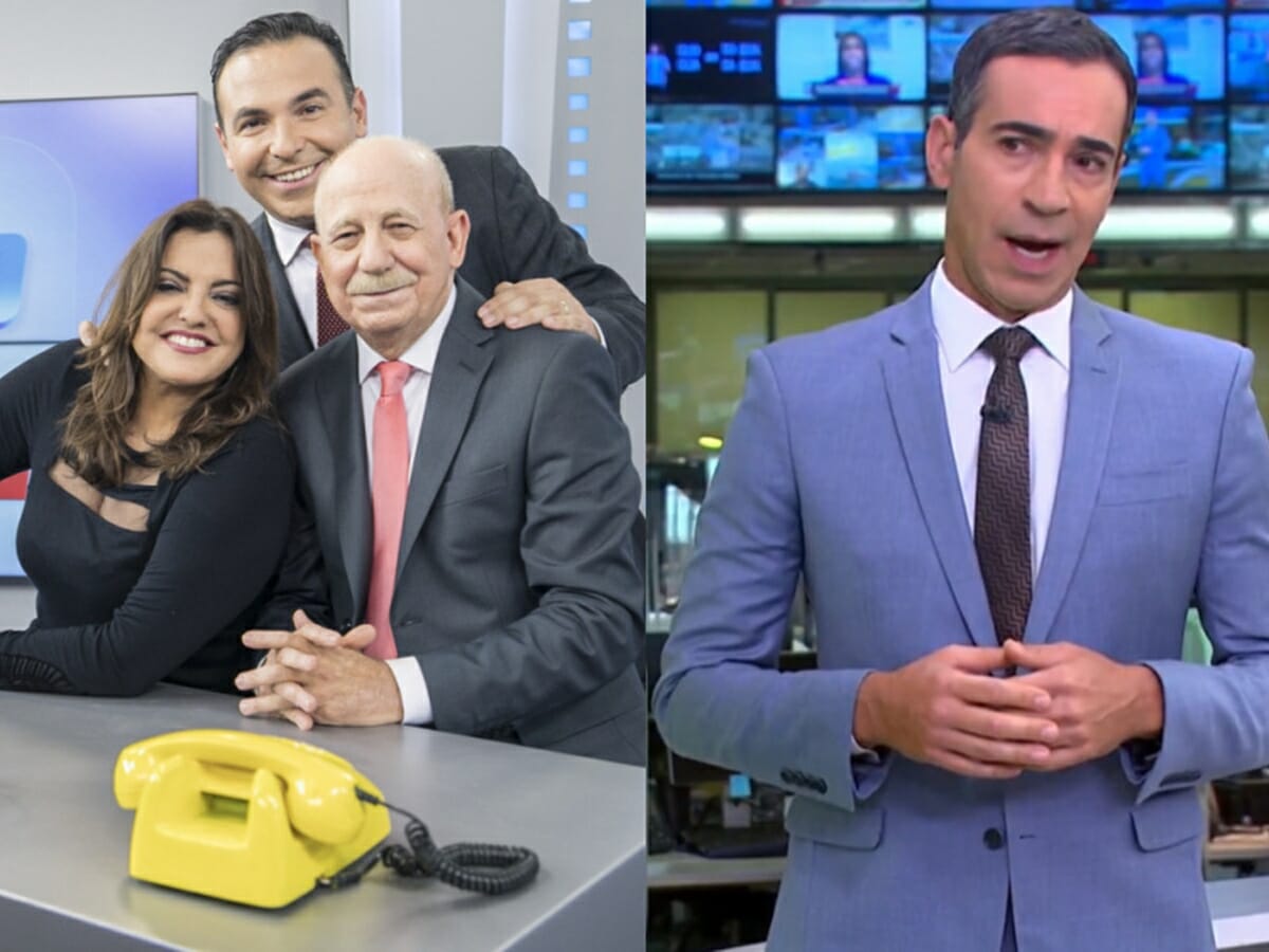 Reinaldo Gottino, Fabíola Reipert e Renato Lombardi no A Hora da Venenosa e Cesar Tralli no Jornal Hoje