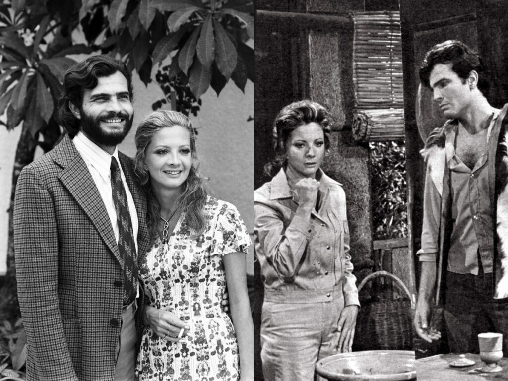 Tarcísio Meira e Glória Menezes em O homem que deve morrer e, ao lado, em Irmãos coragem (Divulgação)