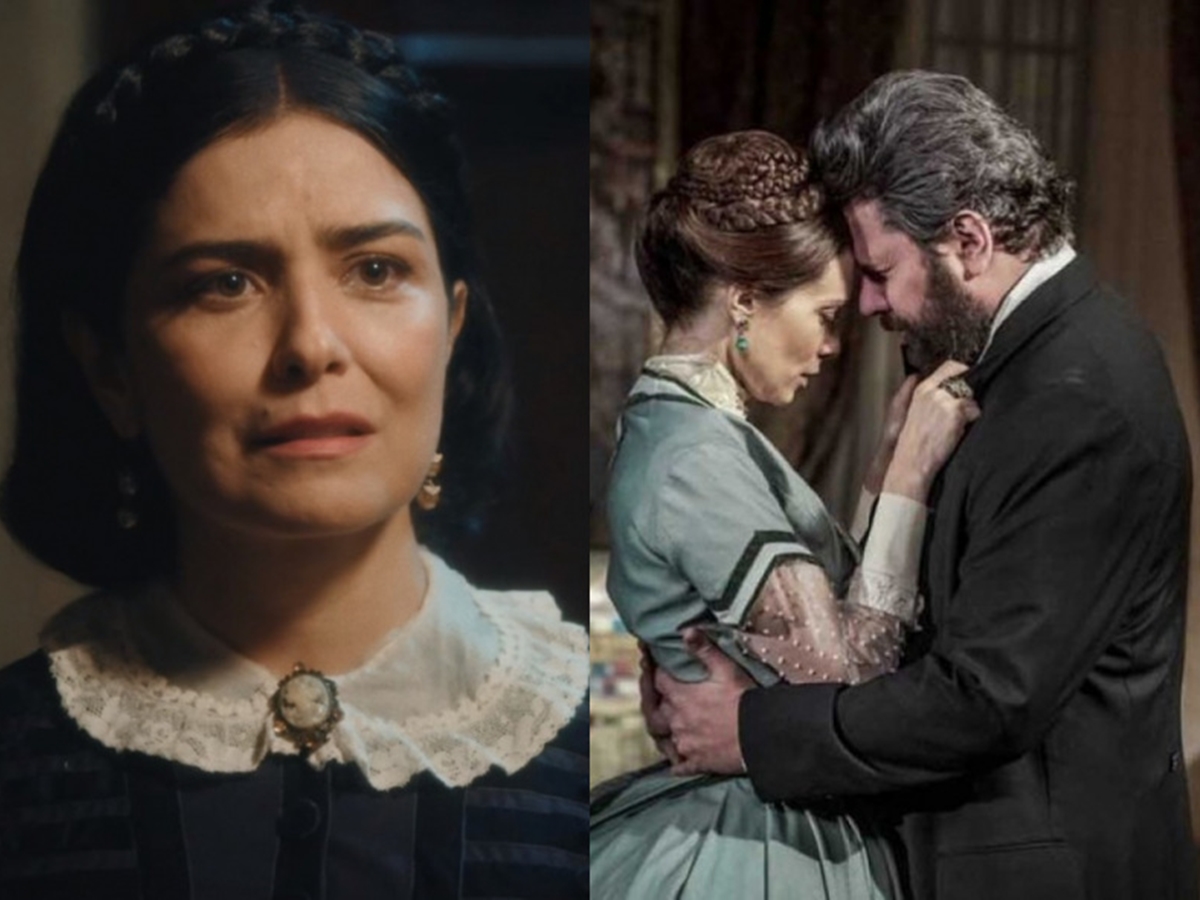 Teresa (Letícia Sabatella), Luísa (Mariana Ximenes) e Pedro (Selton Mello) de Nos Tempos do Imperador