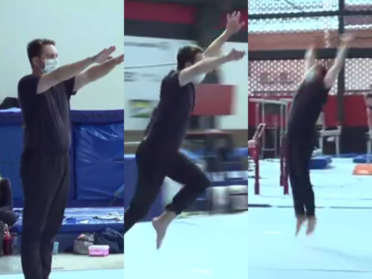 Diego Haidar, repórter da Globo, faz salto de ginástica durante o telejornal RJ1