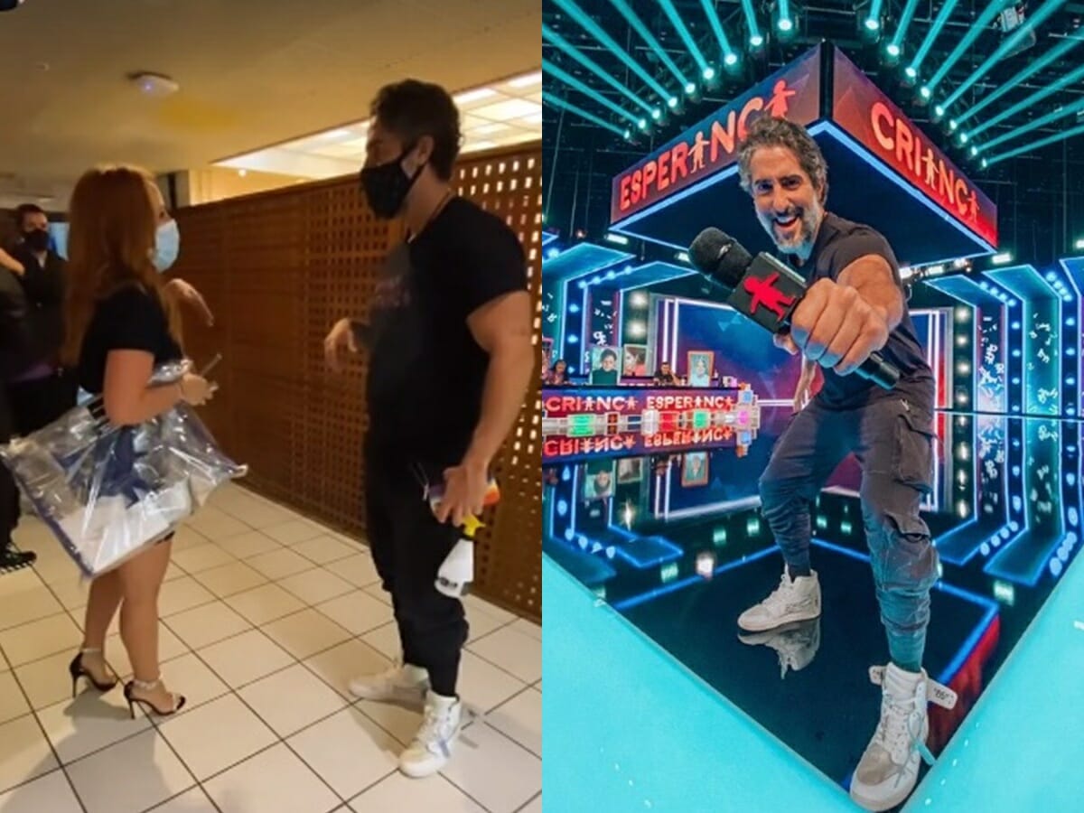 Marcos Mion e Larissa Manoela nos bastidores do Criança Esperança (Reprodução/Montagem Observatório da TV)