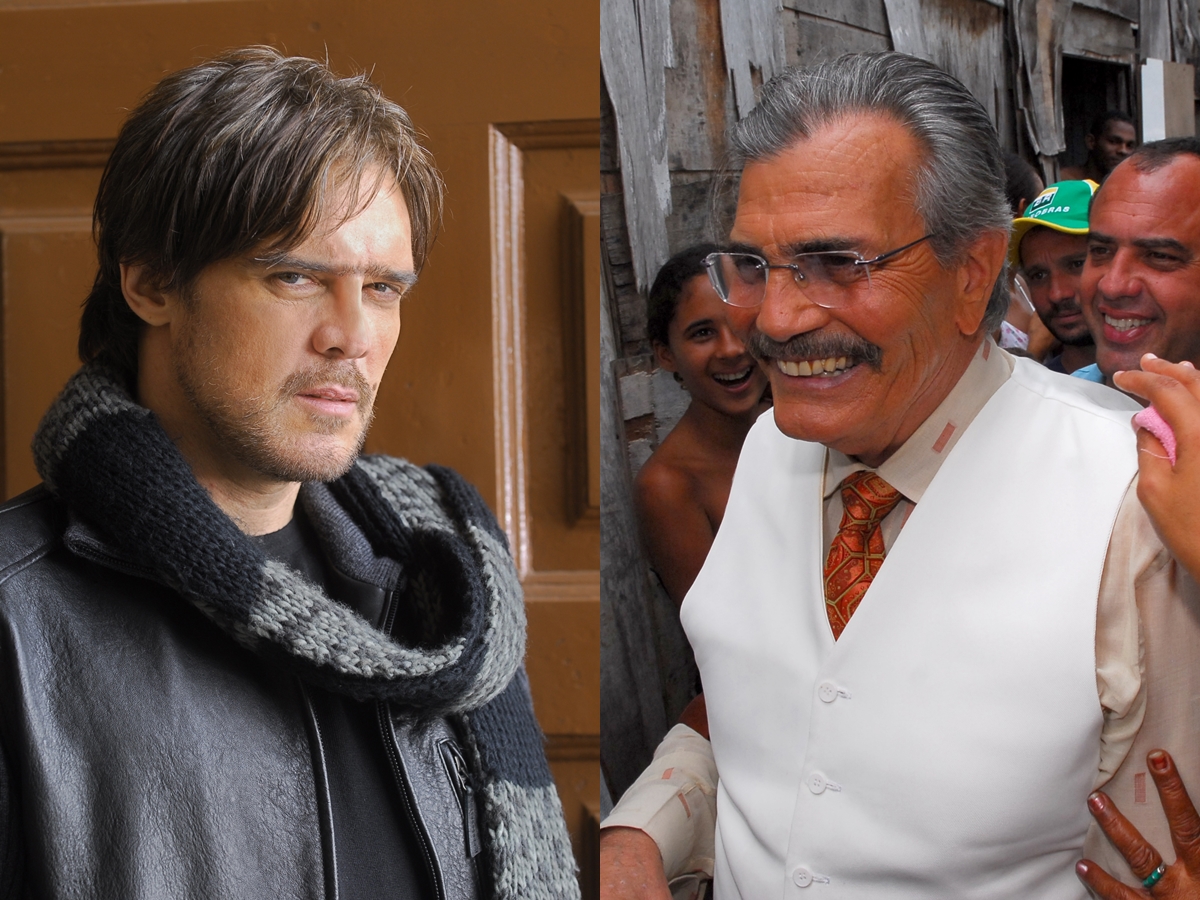 Adalberto Rangel (Dalton Vigh) e Hermógenes (Tarcísio Meira) em cenas de Duas Caras gravadas em Pernambuco (Divulgação: Globo)