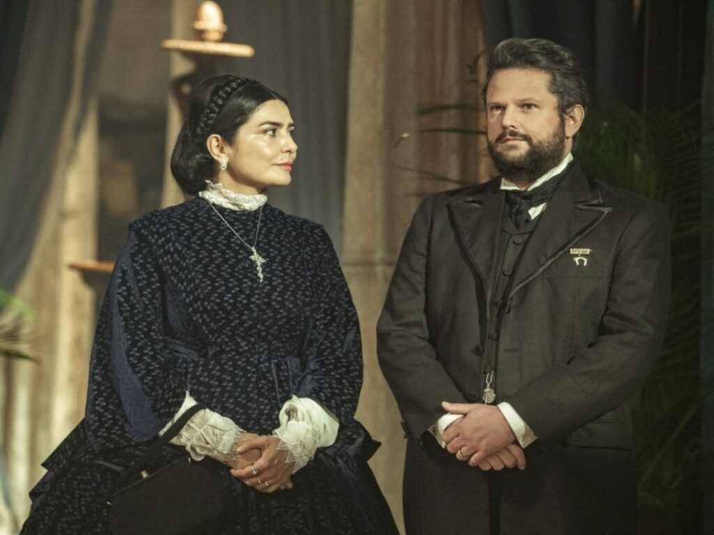 Teresa (Letícia Sabatella) e Pedro (Selton Mello) em Nos Tempos do Imperador