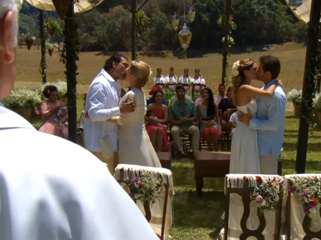 Aguiar com Vitória e Nikki com Gusmão em Amores Verdadeiros (Reprodução)