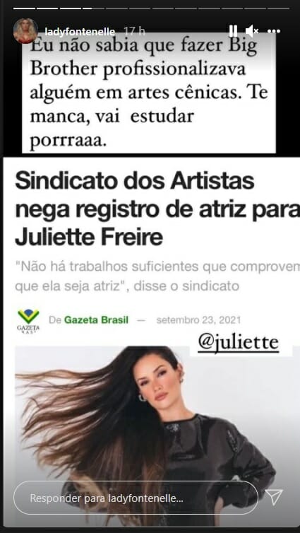 Antonia Fontenelle falou sobre Juliette no Instagram