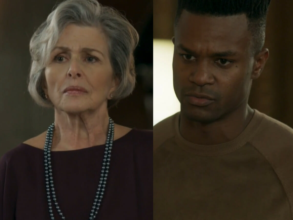 Sabine (Irene Ravache) e Dom (David Junior) em Pega Pega (Reprodução/Globo)