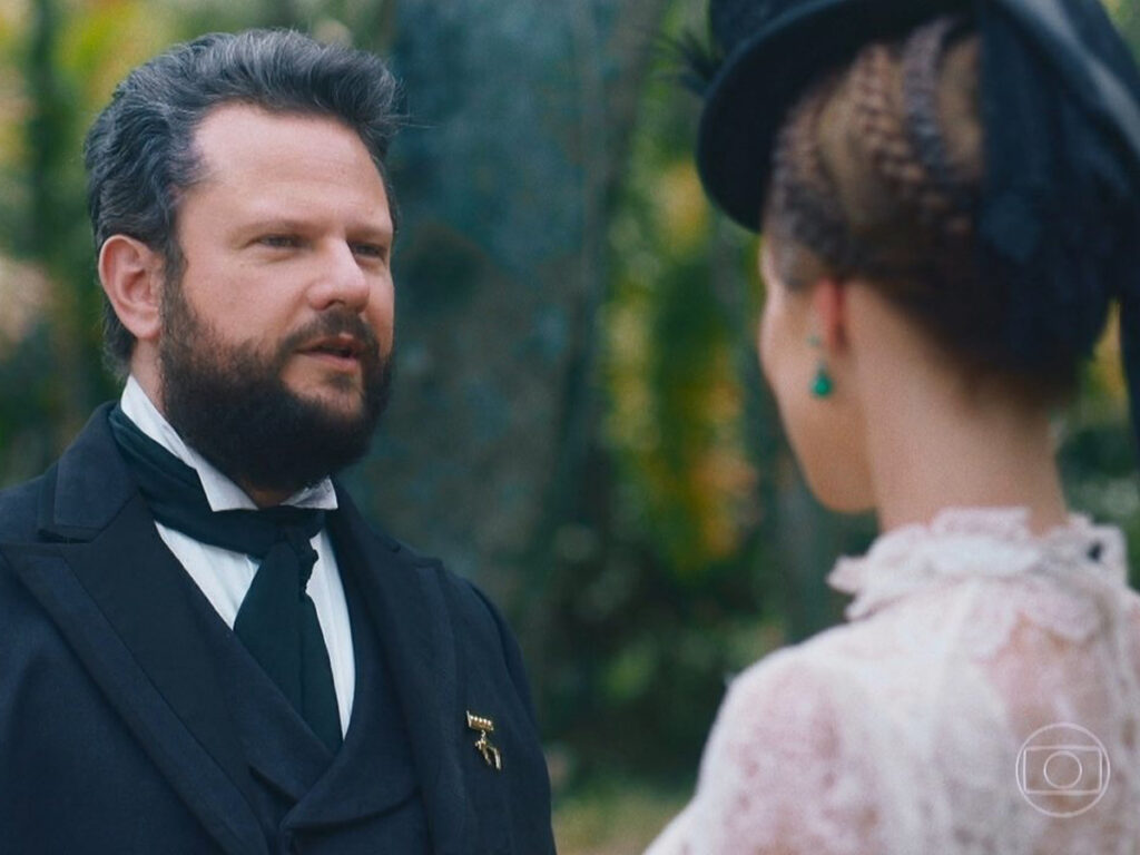 Dom Pedro II (Selton Mello) e Luísa (Mariana Ximenes) em Nos Tempos do Imperador