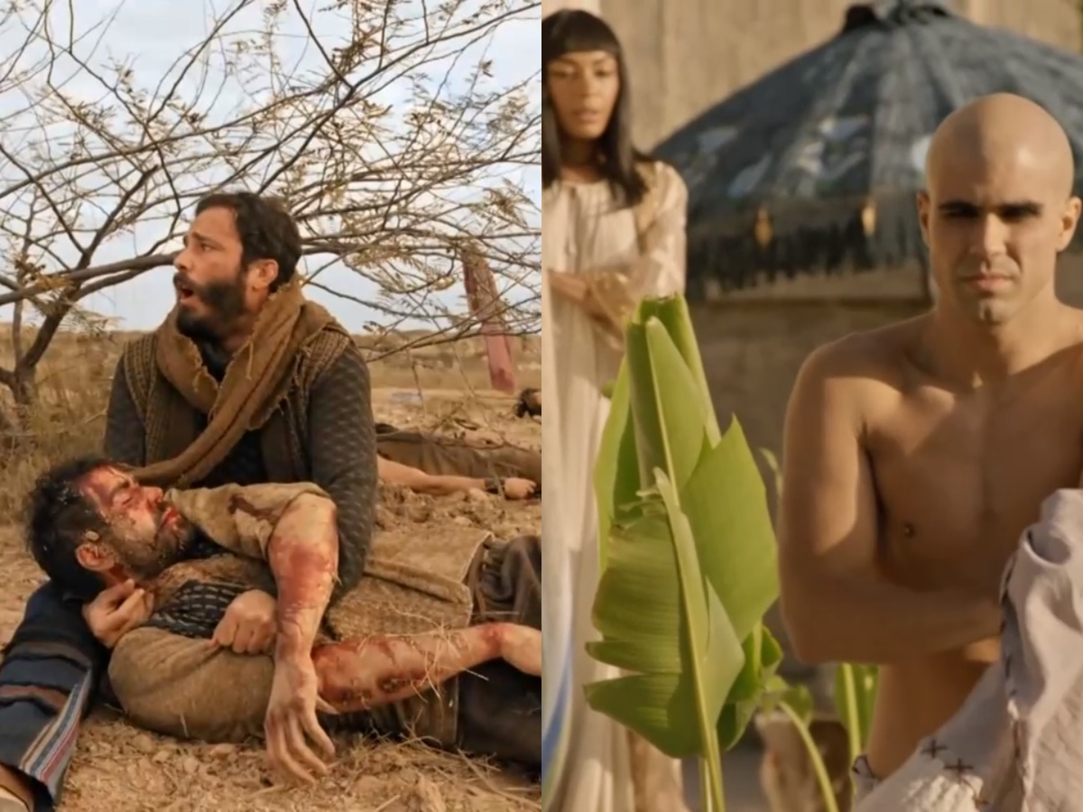 Judá (Thiago Rodrigues), José (Juliano Laham) e Neferíades (Dandara Albuquerque) de Gênesis